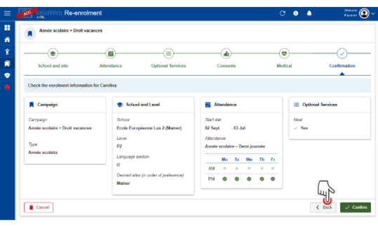 Wizard Re-enrolment step Confirmation