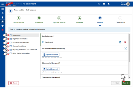 Wizard Re-enrolment step Medical