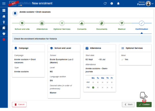 Wizard step Confirmation