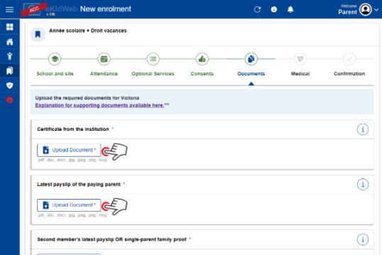 Wizard step Documents