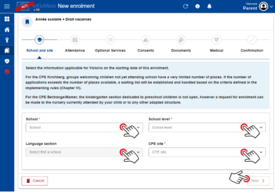 Wizard step school and site